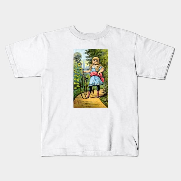 Victorian Girl and her Tricycle Kids T-Shirt by historicimage